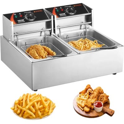 VEVOR Commerciële Elektrische Friteuse, 12L Grote Elektrische Friteuse voor Op het Aanrecht met Uitneembare Dubbele Mand, 5000W Roestvrijstalen Dubbele Friteuse voor Keuken, Restaurant