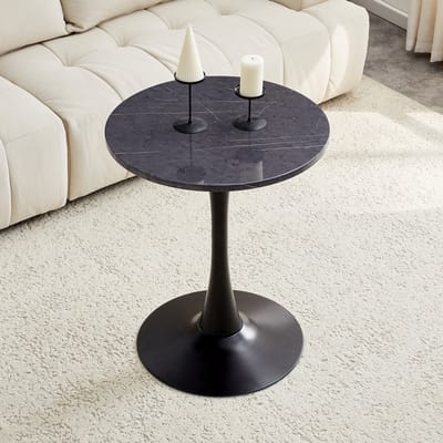 HAUSS SPOLE Bijzettafel Rond - Zwart Marmerlook Blad Met Thermovorm Oppervlak - Voor Woonkamer Leeshoek En Snacks - MDF Metaal - 60 Cm
