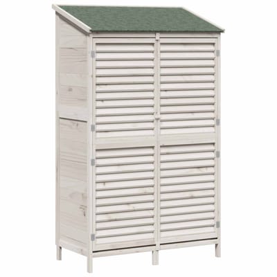 vidaXL - Tuin - Shed - met - dak - Wit - 106 - x - 56 - x - 176,5 - cm - Massief - Vurenhout