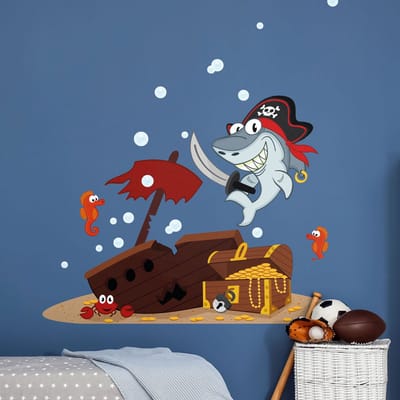 Muurstickers - Piratenhaai en de schat - Zelfklevende stickers - 135x90cm