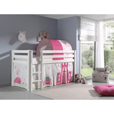 LUCEVI - Pino Halfhoogslaper + Ladder + Princess Gordijntjes + Princess Tunnel - Wit - 90x200 cm