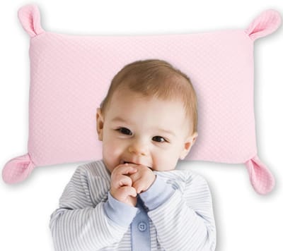 Groot kinder Kussen van Baby-Slofje met oortjes - Hoofdkussen tegen Plat Hoofd - Ergonomische Kussen- 1-3 jaar - Traag schuim Vulling - roze