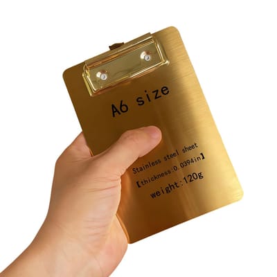 A6 Metalen Gouden Klembord – RVS Documenthouder Clipboard – Schrijfbord en Document Clip voor Kantoor en Administratie – Luxe Kantoorbenodigdheden voor Documentopslag