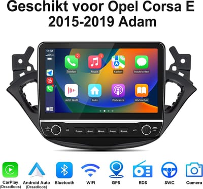 Junsun Autoradio Geschikt voor Opel Corsa E (2015-2019) / Adam, Android 15 - Achteruitrijcamera - Draadloze CarPlay & Andriod Auto, Bluetooth, GPS-Navigatiesystem, WIFI & RDS, FM & USB, SWC, 10.1-inch Touchscreen, DSP, 2G+32G, Quad-core processor
