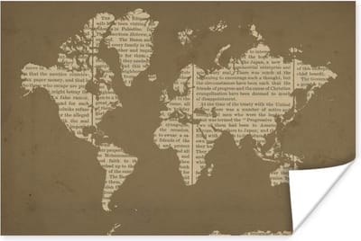 Poster 30x20 cm - Wereldkaart - Boek - Bruin - Posters - Kamer decoratie - Wanddecoratie woonkamer - Muurdecoratie slaapkamer