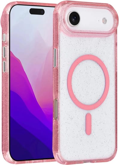 Backcover Hoesje Geschikt voor: iPhone Air - MagSafe Compatibel – Transparant Glitter Design – Krasbestendig – Slanke Bescherming met Perfecte Pasvorm - Roze