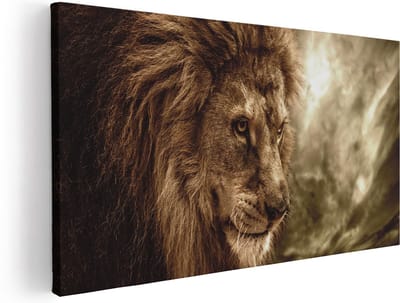 Artaza Canvas Schilderij Leeuw - Leeuwenkop - 40x20 - Klein - Foto Op Canvas - Canvas Print