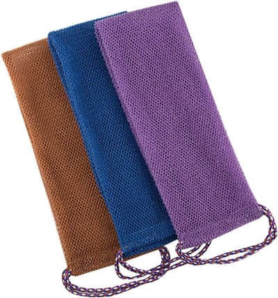 Dailygoods- Netspons Set van 3 - Exfoliërende Bad- en Lichaamscrub - Rugrubber met Handtouwen - Duurzaam Nylon - Sneldrogend en Hygiënisch - Douchespons