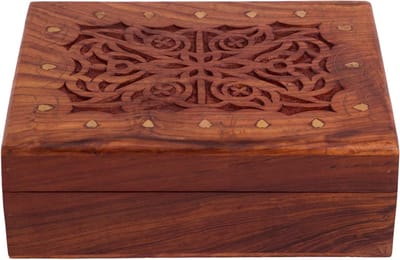 Houten Schatkist - Snuisterijdoos Sieradendoos - Opbergen Decoratie - Keltisch Patroon Gegraveerd - 23 x 17.5 x 7 cm - Houtkleur