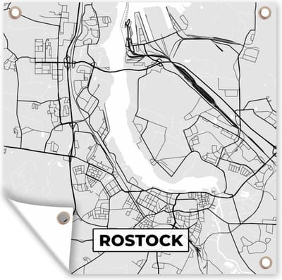 Tuin poster Plattegrond - Rostock - Kaart - Stadskaart - Duitsland - 200x200 cm - Tuindoek