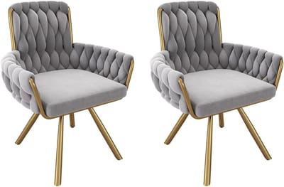 Fluwelen eetkamerstoel - set van 2 - fauteuil - enkele luxe woon- en slaapkamer draaistoel - lounge draaistoel - grijs