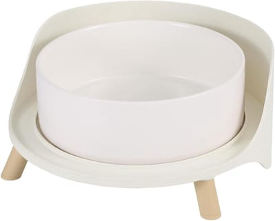 Famanu Keramische hondenbak, groot - verhoogde voederbak met antislip standaard en spatwaterdichte bescherming - 64 oz - modern ontwerp en eenvoudige reiniging - Wit