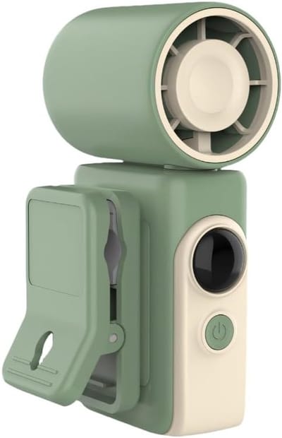Deze draagbare ventilator heeft vier instelbare windsnelheden en een draaibaar ontwerp, waardoor hij geschikt is voor gebruik op elke locatie (militair groen).