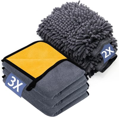 Auto Poets Set - Microvezel Doeken - Auto Reinigen - Extra Absorberend - 5 Delig - Grijs