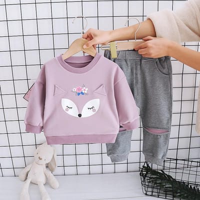 Nouveau costume pour bébé Printemps Automne Vêtements pour enfants Filles Vêtements Enfants T-shirt Pantalon 2 pièces/Ensemble Costume Décontracté pour tout-petit Survêtements pour nourrissons 12M violet