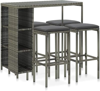 Tuinbarset 5 Delig - Buitenmeubels Set - Terras Ontspannen - Weerbestendig Rotan - 120x60x110cm - Grijs