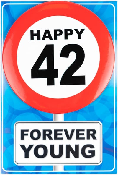 Verjaardagkaart met button | Verkeersbord | Happy 42