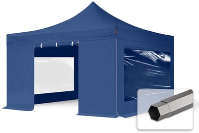 4x4 m Easy Up partytent Vouwpaviljoen, PREMIUM staal 40mm met zijwanden (panorama), blauw