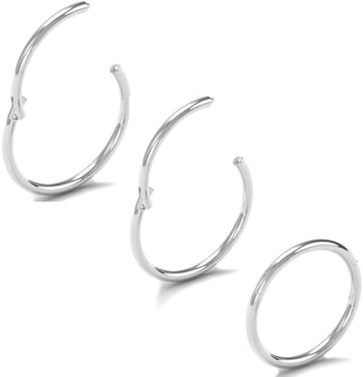 Dailygoods- Neuspiercing 3 Stuks - Zilvergoud - 20 g - 7 mm/8 mm/9 mm - Staal 316L - Glad Oppervlak - Veelzijdig Inzetbaar - Neusring