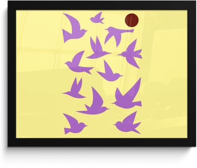 Poster in lijst - Fotolijst 40x30 cm - Posters - Vogels - Cirkel - Geel - Beweging - Posterlijst zwart - Decoratie - Wanddecoratie woonkamer - Muurdecoratie slaapkamer