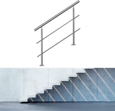 Roestvrijstalen Handgreep 100 cm - Universele Leuning met 2 Dwarsbalken voor Binnen en Buiten - Stalen Trapleuning