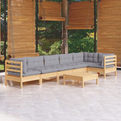 vidaXL - 7-delige - Loungeset - met - grijze - kussens - grenenhout
