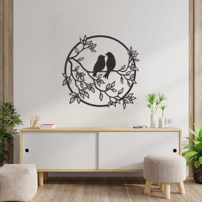 Wanddecoratie Liefdesvogels - Muurdecoratie Liefdesvogels - Muurdecoratie Vogels - Wanddecoratie Hout - Muurdecoratie Woonkamer - Wanddecoratie Woonkamer - Wanddecoratie Industrieel - Wanddecoratie Dieren - Home Decor - Wall Line Art - 61.5 x 59 cm