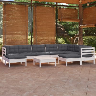 vidaXL - 10-delige - Loungeset - met - kussens - massief - grenenhout - wit