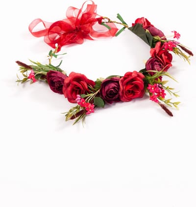 KIMU® Luxe Bloemenkrans Haar Rozenkrans Rood - Rode Bloemen Haarband Diadeem - Band Rozen Bloemetjes - Fairy Hoofd Festival