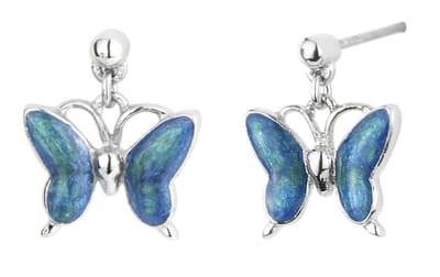 Traveller Oorbellen - Meisje - Zilverkleurig - Blauw/groen - Vlinder Frida - Geplatineerd - 12 x 10 mm - 156443