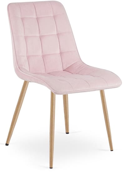 Eetkamerstoel SPLIT – Modern design – Lichtroze fluweel – Eiken poten