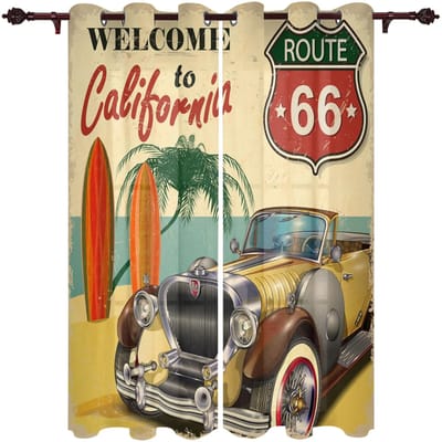 Route 66 Keukengordijn Bier Café Logo Dames Auto Retro Gordijnen voor Slaapkamer Huis Raambekleding Gordijnen voor Woonkamer 100W130H(CM)40x51in&rod pocket
