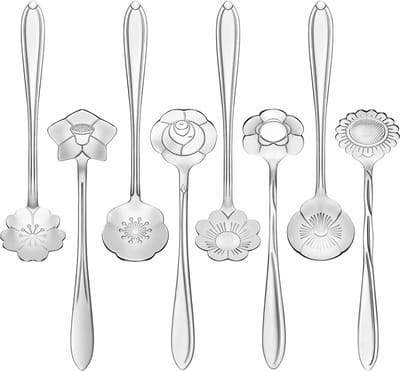 Fako Bijoux - 8x Bloemen Lepels - Set - Theelepel / Koffielepel - 12cm - Zilver - 8 Stuks