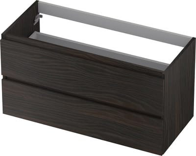 INK wastafelonderkast 2 laden greeploos met houten keerlijst 100x40x52cm, intens eiken