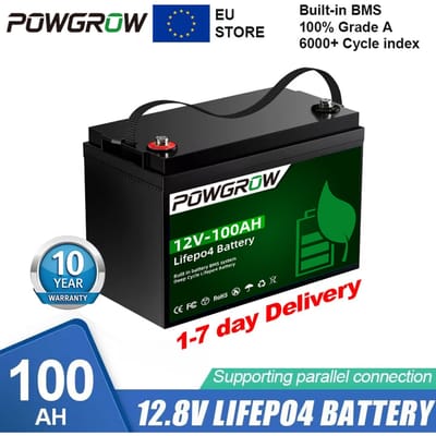POWGROW 12V 24V 100AH 300AH LiFePo4 Batterij Lithium Pack 100A BMS Voor RV Inverter Solar Lithium-ijzerfosfaat Batterij NoTax
