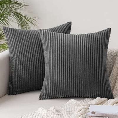 Set van 2 Zachte Corduroy Kussenhoezen voor Decoratie, 40x40 cm Donkergrijs voor Sofa en Slaapkamer