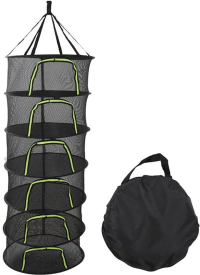 Dailygoods- Kruidendroogrek 4/6 Lagen - Opvouwbaar Droognet - Waterdichte Opbergtas - Diameter 60 cm - Stevige Ondersteuning - Geschikt voor Drogen van Kruiden