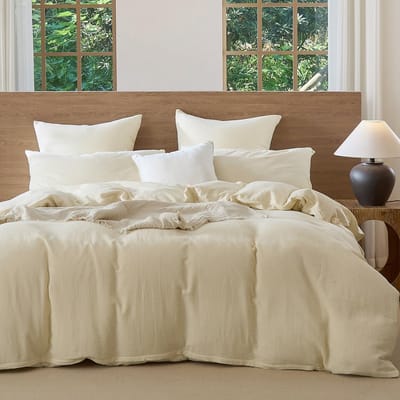 Mousseline Beddengoed Set - Katoenen Dekbedovertrek - Comfortabel Slapen - Natuurlijke Linnenlook - 135 x 200 cm - Crèmewit