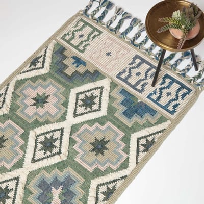Homescapes Handgeweven Kelim Vloerkleed Matala - 160 x 230 cm, blauwgroen patroon