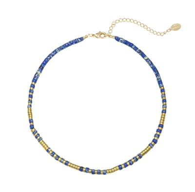 Yehwang - Ketting Power to the Stone - Blauw Goud - Natuursteen - Surferketting - 35 cm - Kralenketting