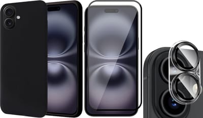Hoesje geschikt voor iPhone 16 - Screenprotector Volledig Dekkend Glas & Camera - Matte Case Zwart met Fluweelzachte Binnenzijde