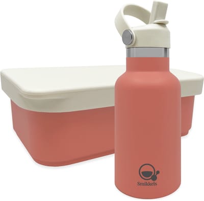 Smikkels - RVS Lunchset thermos/siliconen - 304 RVS (18/8) - Lunchbox met siliconen deksel -Thermosfles 350ml - Roze - Schoolset kind