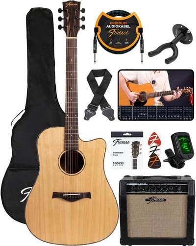 Finesse Elektrische Akoestische Gitaar met Versterker - met Videocursus - 4/4 41 inch - Accessoires - Volwassenen - Kind - Hoogglans