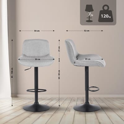 CLP Solon Barkruk - met rugleuning - in hoogte verstelbaar - draaibaar - zwart frame - zwart/licht grijs