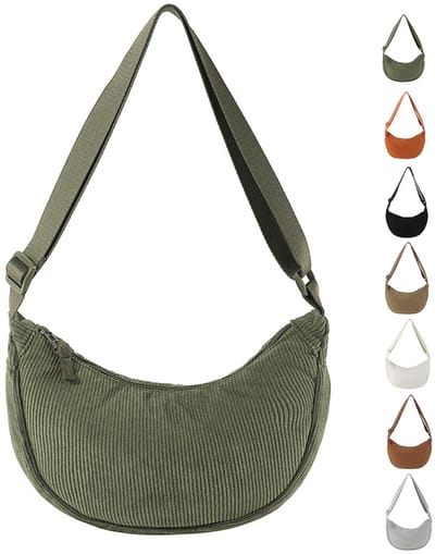 Dailygoody - Corduroy halvemaanvormige tas - Crossbodytas van ribfluweel - Verstelbare schouderriem - Ideaal voor dagelijks gebruik - Perfect voor we