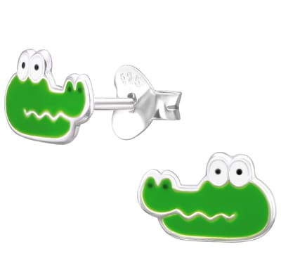 Joy|S - Zilveren krokodil oorbellen - 5.5 x 9 mm - kinderoorbellen