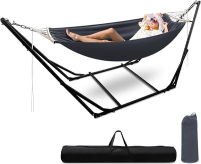 Hangmat met Frame - Hangstoel Opvouwbare Hangmat - Ontspannen Buiten - Geen Montage Nodig - Tot 150 kg - Donkergrijs