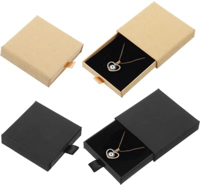Dailygoods- Sieradenbox 4 stuks - Cadeaudoos - Kartonnen Doos - Organiser - Zwart/Kraft Papier - 7 x 7 x 1.7 cm - Cadeaubox