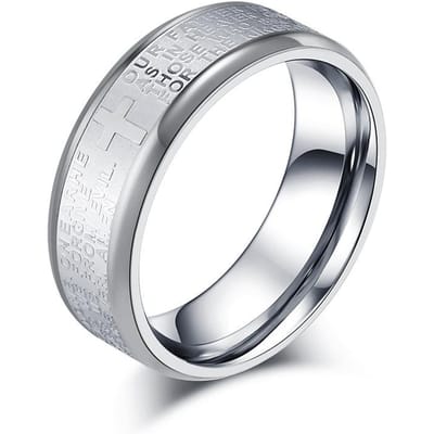 Klassieke Europese en Amerikaanse Roestvrijstalen Kruis Schrift Ring Ring Heren Gebed Geloof 8# white