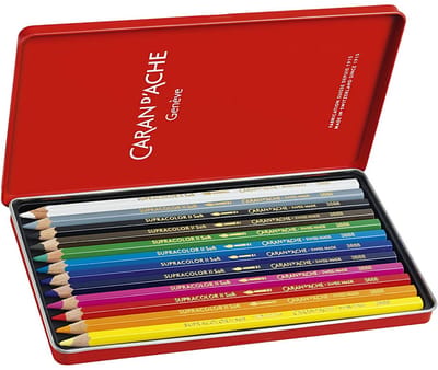 CARAN D’ACHE Supracolor II aquarelpotloden, L: 17 cm, vulling 3.8 mm, diverse kleuren, 12 stuk